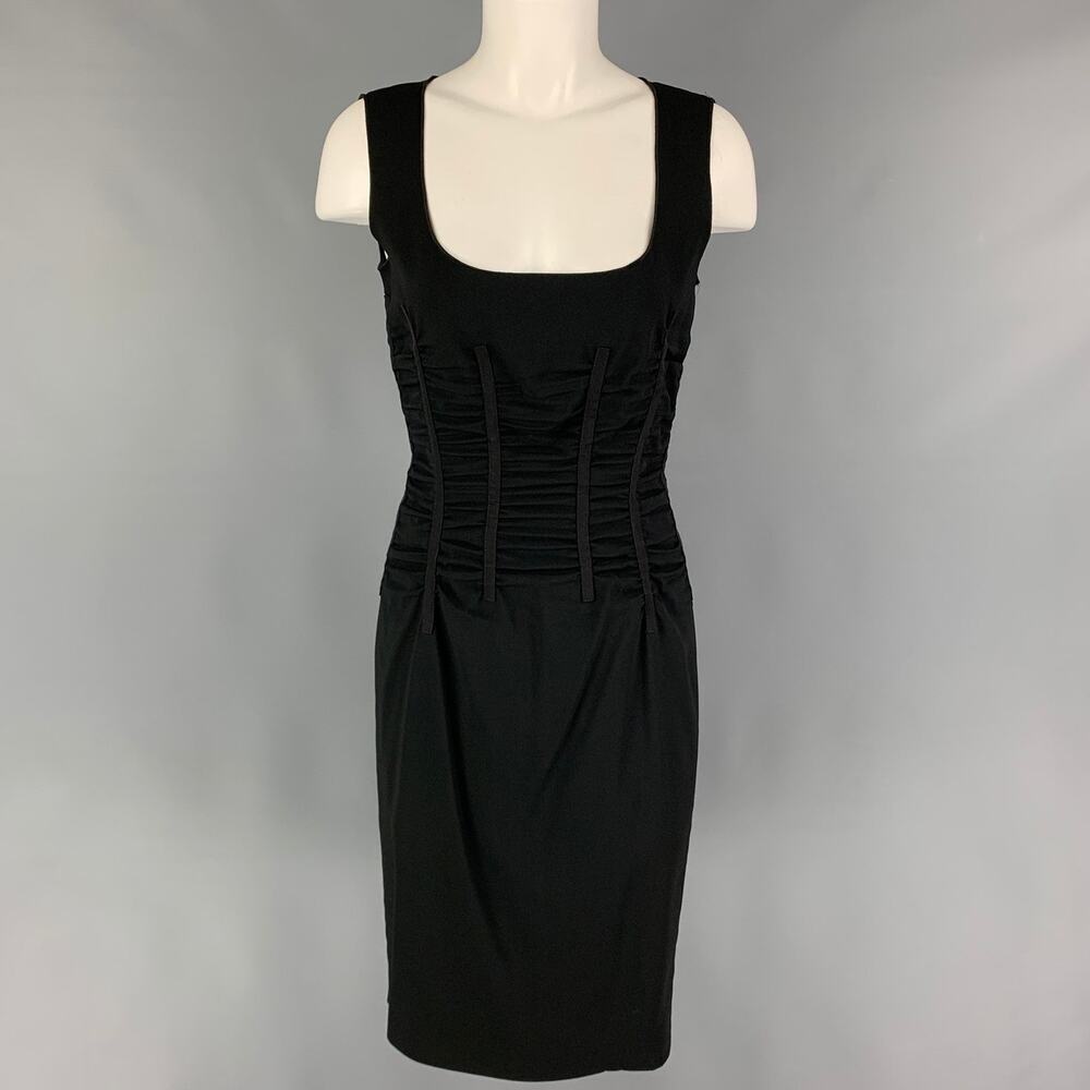 DOLCE & GABBANA Size 6 Black Acetate Blend Ruched Sleeveless Cocktail Dress